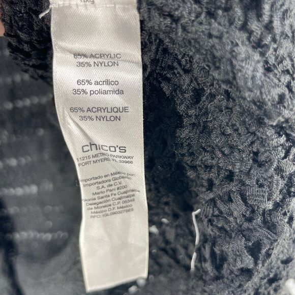 Chicos Womens Cardigan Sweater Open Cable Knit Sleeveless Sz 4 /S Black Coastal - Picture 9 of 11